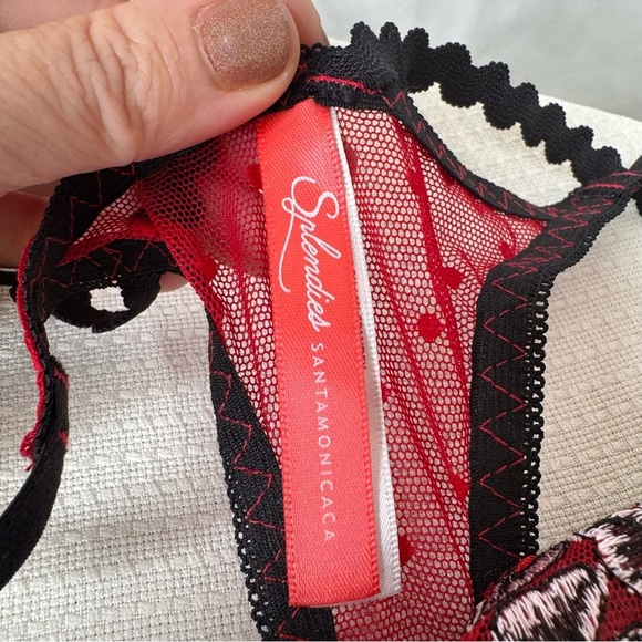 Red and Black Floral Embroidered Thong Panties from Splendies Size 1X - Picture 6 of 10